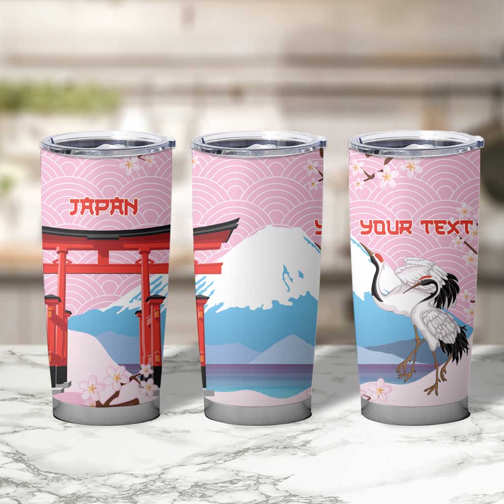 Japanese Torii Gate Cranes Personalised Tumbler Cup Fuji Mount Sakura Seigaiha Pattern LT14 - Polynesian Pride