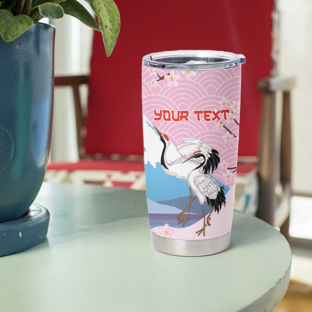 Japanese Torii Gate Cranes Personalised Tumbler Cup Fuji Mount Sakura Seigaiha Pattern LT14 - Polynesian Pride