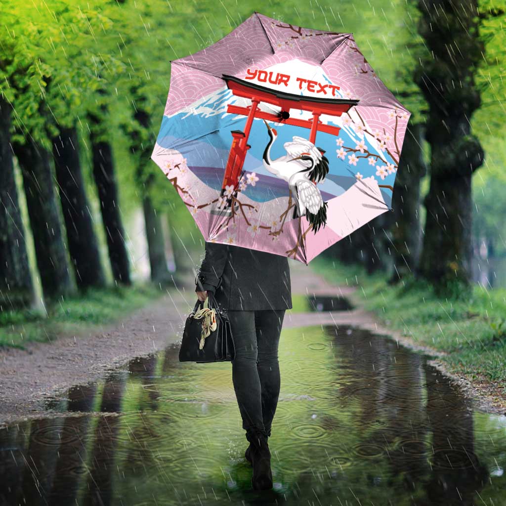 Japanese Torii Gate Cranes Personalised Umbrella Fuji Mount Sakura Seigaiha Pattern LT14 - Polynesian Pride