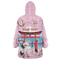 Japanese Torii Gate Cranes Personalised Wearable Blanket Hoodie Fuji Mount Sakura Seigaiha Pattern LT14 - Polynesian Pride