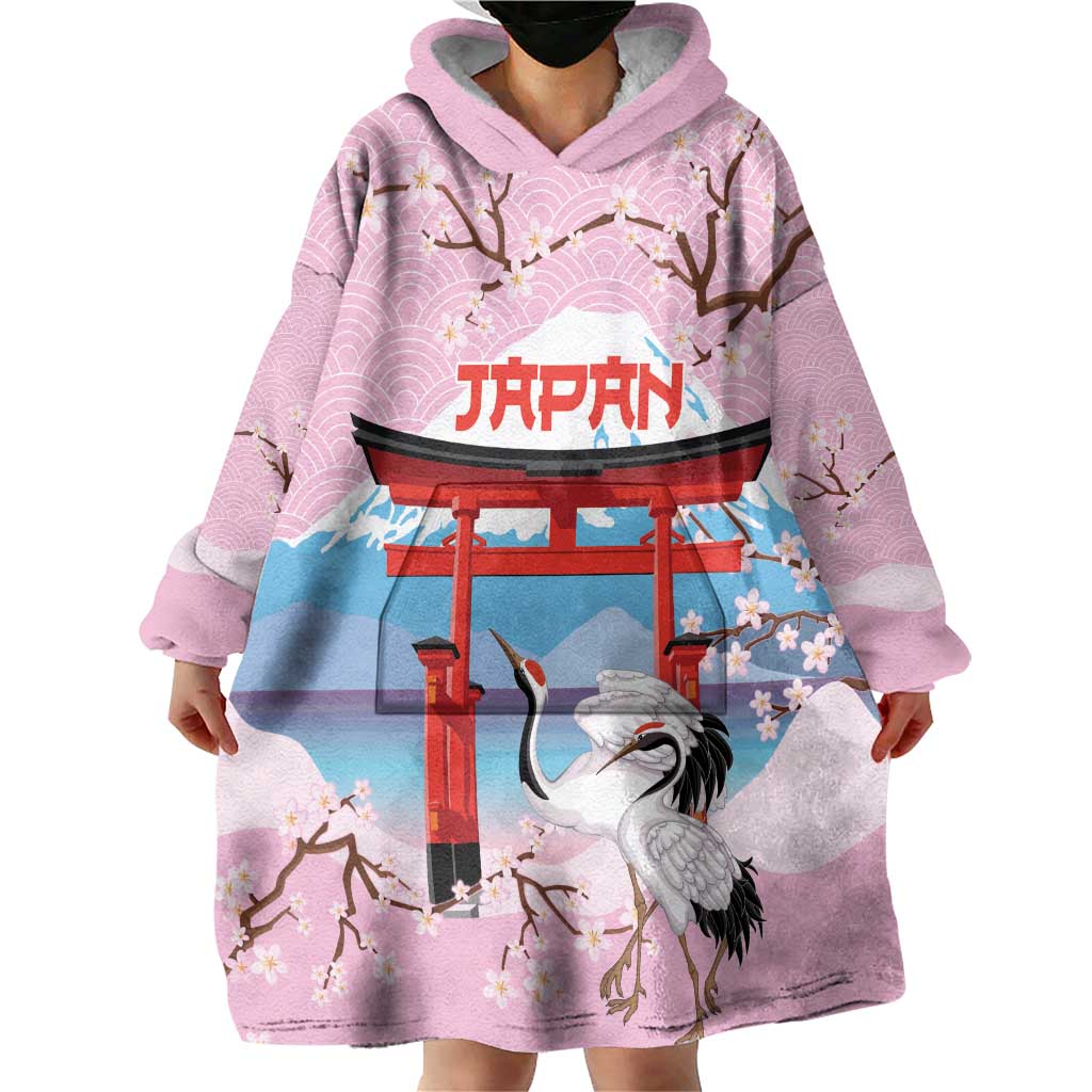 Japanese Torii Gate Cranes Personalised Wearable Blanket Hoodie Fuji Mount Sakura Seigaiha Pattern LT14 - Polynesian Pride