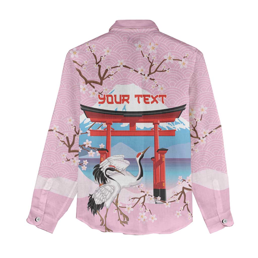 Japanese Torii Gate Cranes Personalised Women Casual Shirt Fuji Mount Sakura Seigaiha Pattern LT14 - Polynesian Pride