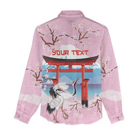 Japanese Torii Gate Cranes Personalised Women Casual Shirt Fuji Mount Sakura Seigaiha Pattern LT14 - Polynesian Pride