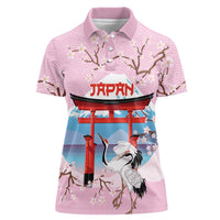 Japanese Torii Gate Cranes Personalised Women Polo Shirt Fuji Mount Sakura Seigaiha Pattern LT14 Female Pink - Polynesian Pride