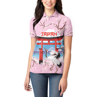 Japanese Torii Gate Cranes Personalised Women Polo Shirt Fuji Mount Sakura Seigaiha Pattern LT14 - Polynesian Pride