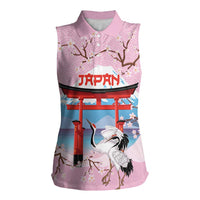 Japanese Torii Gate Cranes Personalised Women Sleeveless Polo Shirt Fuji Mount Sakura Seigaiha Pattern LT14 Female Pink - Polynesian Pride