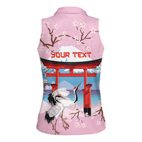 Japanese Torii Gate Cranes Personalised Women Sleeveless Polo Shirt Fuji Mount Sakura Seigaiha Pattern LT14 - Polynesian Pride