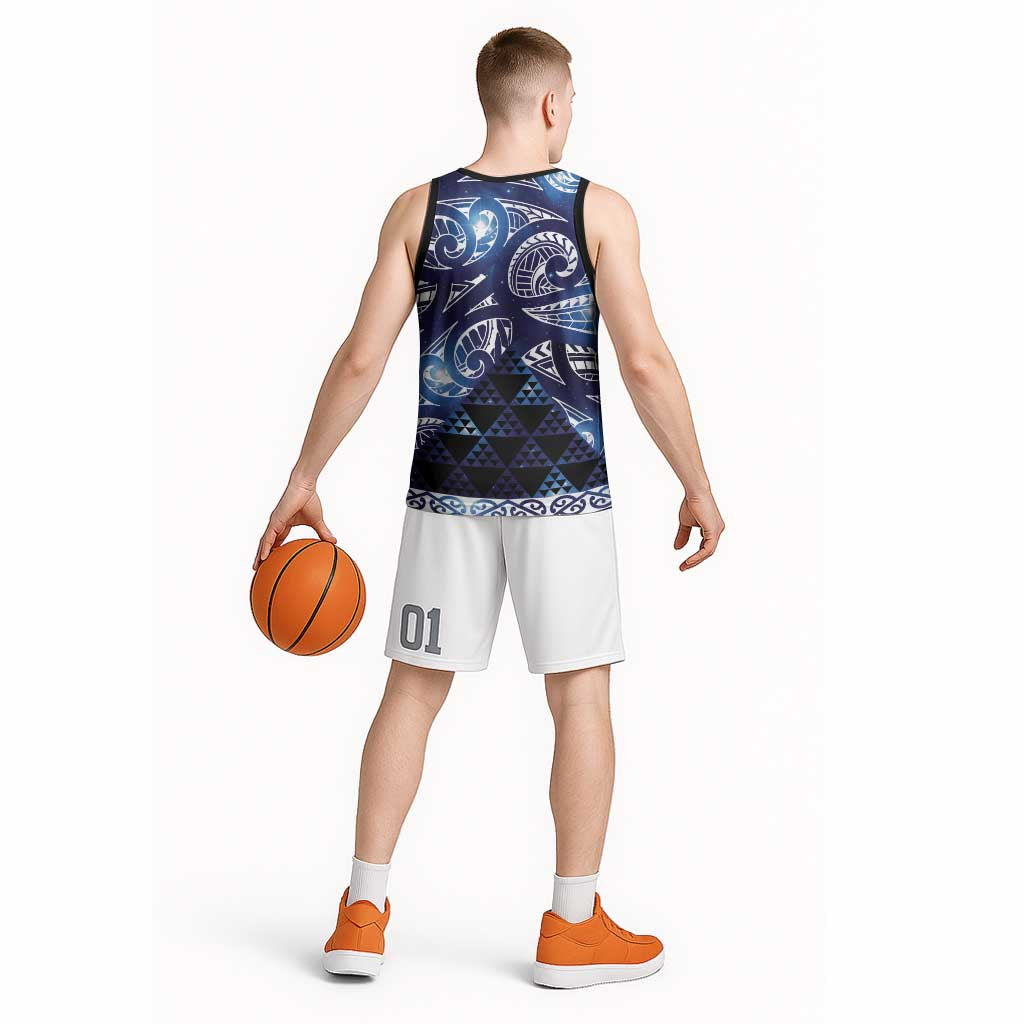 Matariki New Zealand Basketball Jersey NZ Niho Taniwha Maori New Year Blue Galaxy LT14 - Polynesian Pride