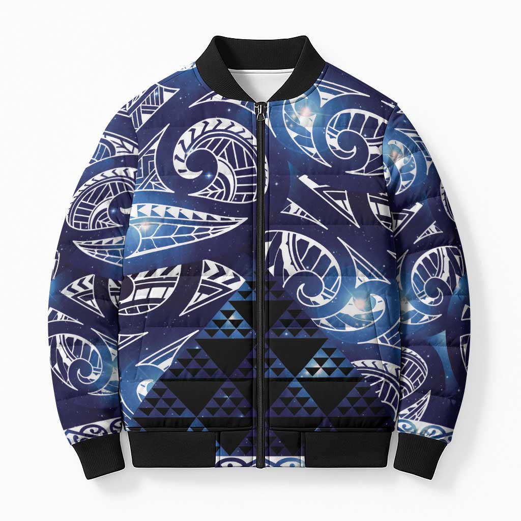 Matariki New Zealand Bomber Puffer Jacket NZ Niho Taniwha Maori New Year Blue Galaxy LT14 Unisex Blue - Polynesian Pride