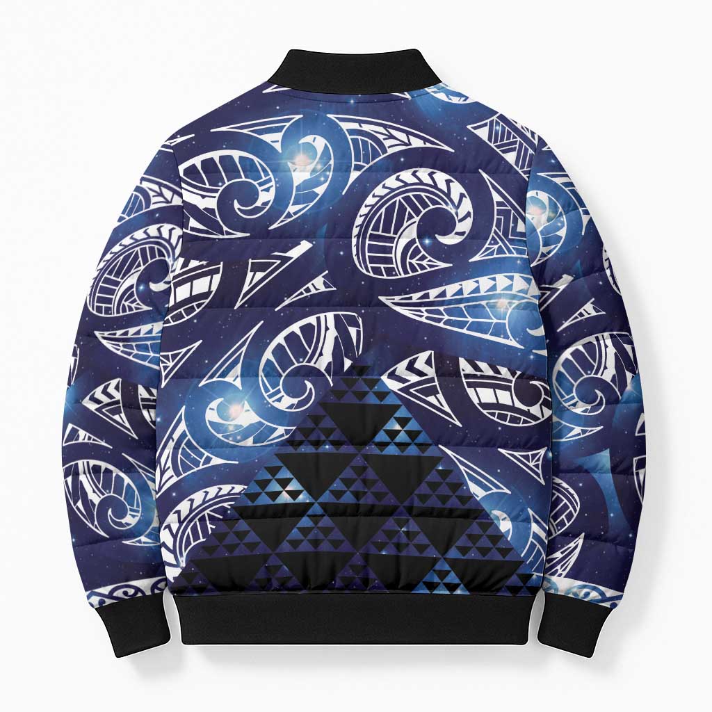 Matariki New Zealand Bomber Puffer Jacket NZ Niho Taniwha Maori New Year Blue Galaxy LT14 - Polynesian Pride