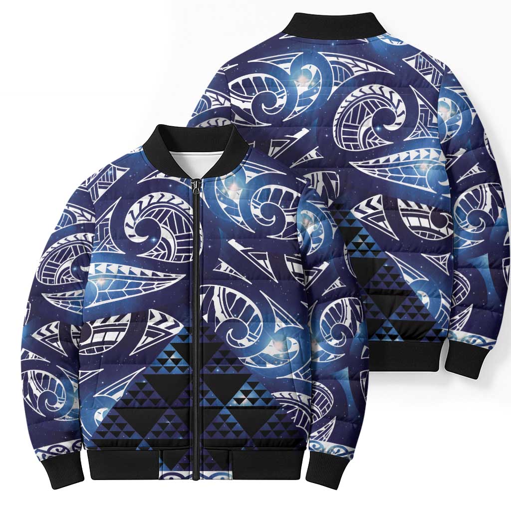 Matariki New Zealand Bomber Puffer Jacket NZ Niho Taniwha Maori New Year Blue Galaxy LT14 - Polynesian Pride