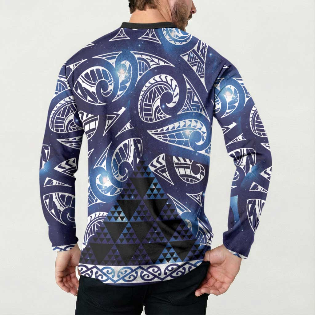 Matariki New Zealand Button Sweatshirt NZ Niho Taniwha Maori New Year Blue Galaxy LT14 - Polynesian Pride