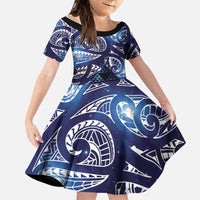 Matariki New Zealand Family Matching Long Sleeve Bodycon Dress and Hawaiian Shirt NZ Niho Taniwha Maori New Year Blue Galaxy