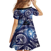 Matariki New Zealand Family Matching Off Shoulder Short Dress and Hawaiian Shirt NZ Niho Taniwha Maori New Year Blue Galaxy