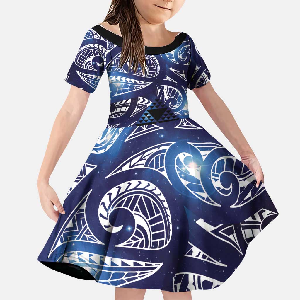 Matariki New Zealand Family Matching Puletasi and Hawaiian Shirt NZ Niho Taniwha Maori New Year Blue Galaxy