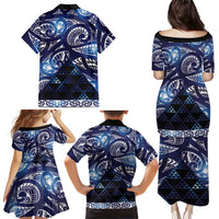 Matariki New Zealand Family Matching Puletasi and Hawaiian Shirt NZ Niho Taniwha Maori New Year Blue Galaxy