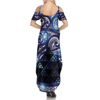 Matariki New Zealand Family Matching Summer Maxi Dress and Hawaiian Shirt NZ Niho Taniwha Maori New Year Blue Galaxy