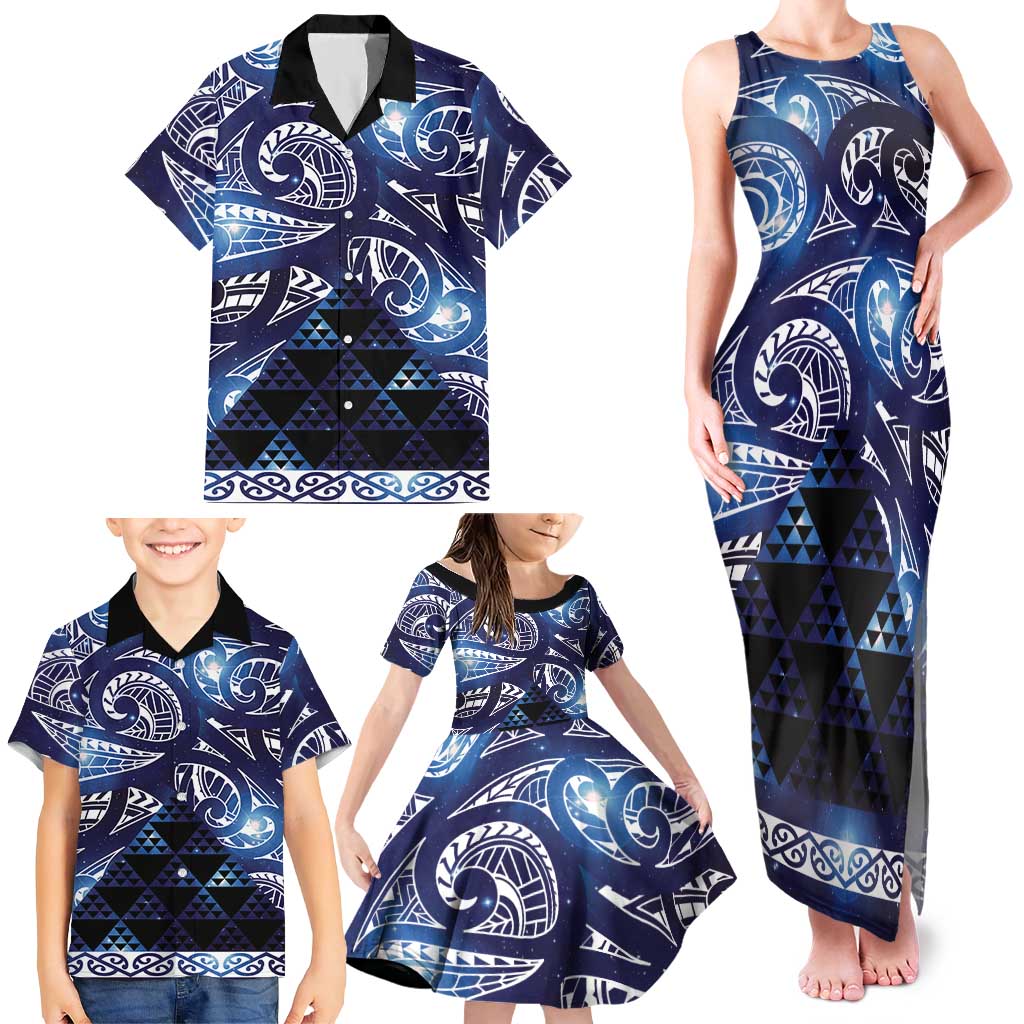 Matariki New Zealand Family Matching Tank Maxi Dress and Hawaiian Shirt NZ Niho Taniwha Maori New Year Blue Galaxy LT14 - Polynesian Pride