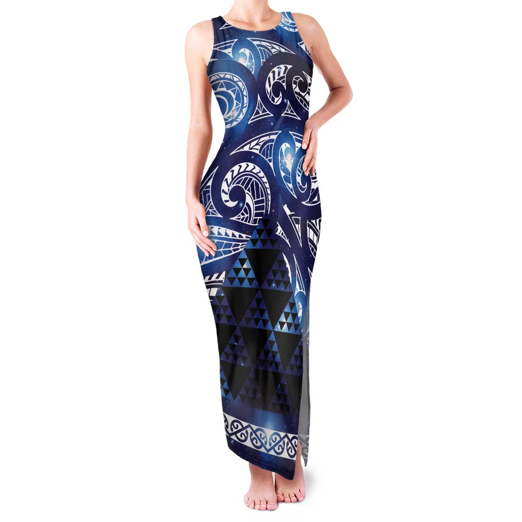 Matariki New Zealand Family Matching Tank Maxi Dress and Hawaiian Shirt NZ Niho Taniwha Maori New Year Blue Galaxy
