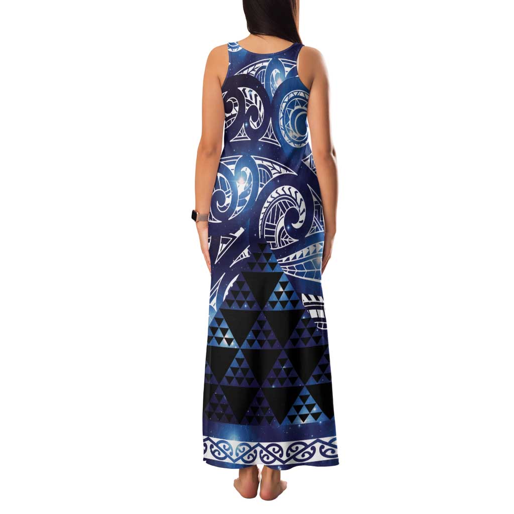 Matariki New Zealand Family Matching Tank Maxi Dress and Hawaiian Shirt NZ Niho Taniwha Maori New Year Blue Galaxy