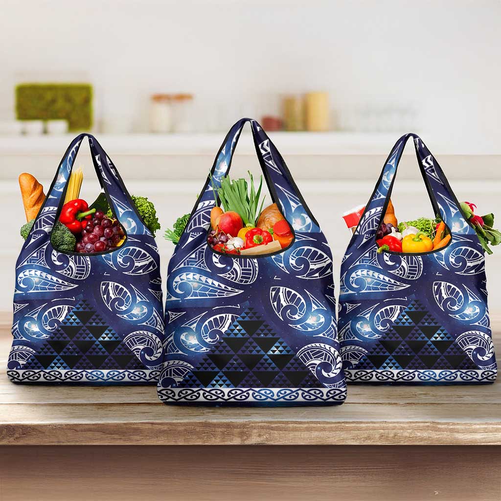 Matariki New Zealand Grocery Bag NZ Niho Taniwha Maori New Year Blue Galaxy LT14 3-pack One Size Blue - Polynesian Pride