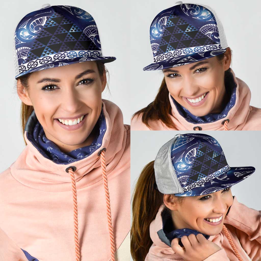 Matariki New Zealand Mesh Trucker Cap NZ Niho Taniwha Maori New Year Blue Galaxy LT14 - Polynesian Pride