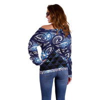 Matariki New Zealand Off Shoulder Sweater NZ Niho Taniwha Maori New Year Blue Galaxy LT14 - Polynesian Pride