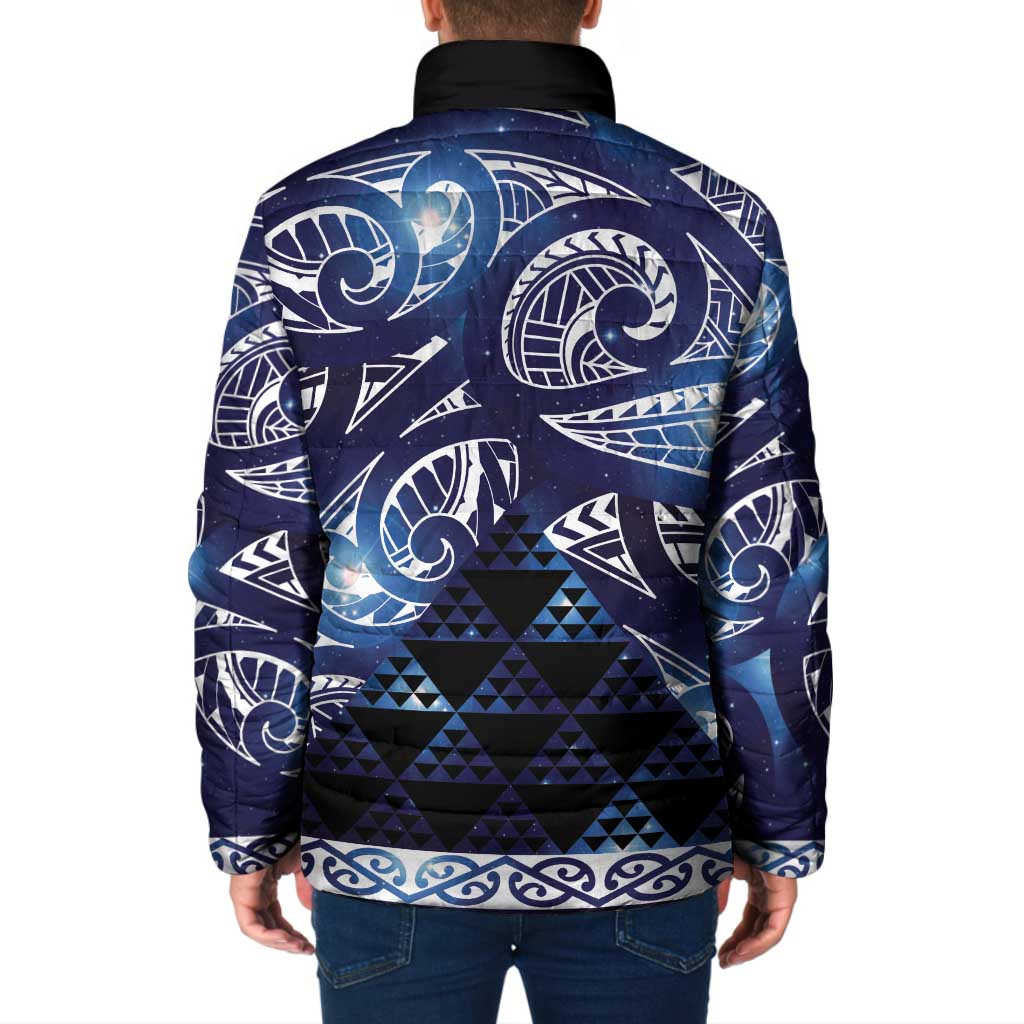 Matariki New Zealand Padded Jacket NZ Niho Taniwha Maori New Year Blue Galaxy LT14 - Polynesian Pride