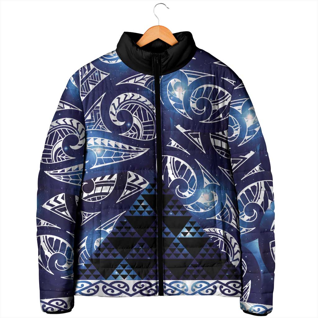 Matariki New Zealand Padded Jacket NZ Niho Taniwha Maori New Year Blue Galaxy LT14 - Polynesian Pride