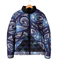 Matariki New Zealand Padded Jacket NZ Niho Taniwha Maori New Year Blue Galaxy LT14 - Polynesian Pride