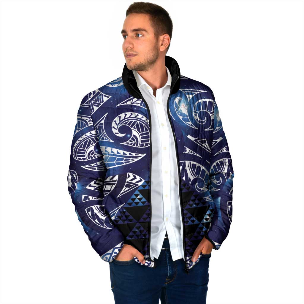 Matariki New Zealand Padded Jacket NZ Niho Taniwha Maori New Year Blue Galaxy LT14 - Polynesian Pride