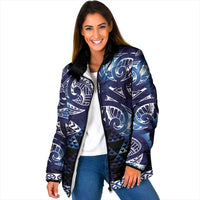 Matariki New Zealand Padded Jacket NZ Niho Taniwha Maori New Year Blue Galaxy LT14 Women Blue - Polynesian Pride