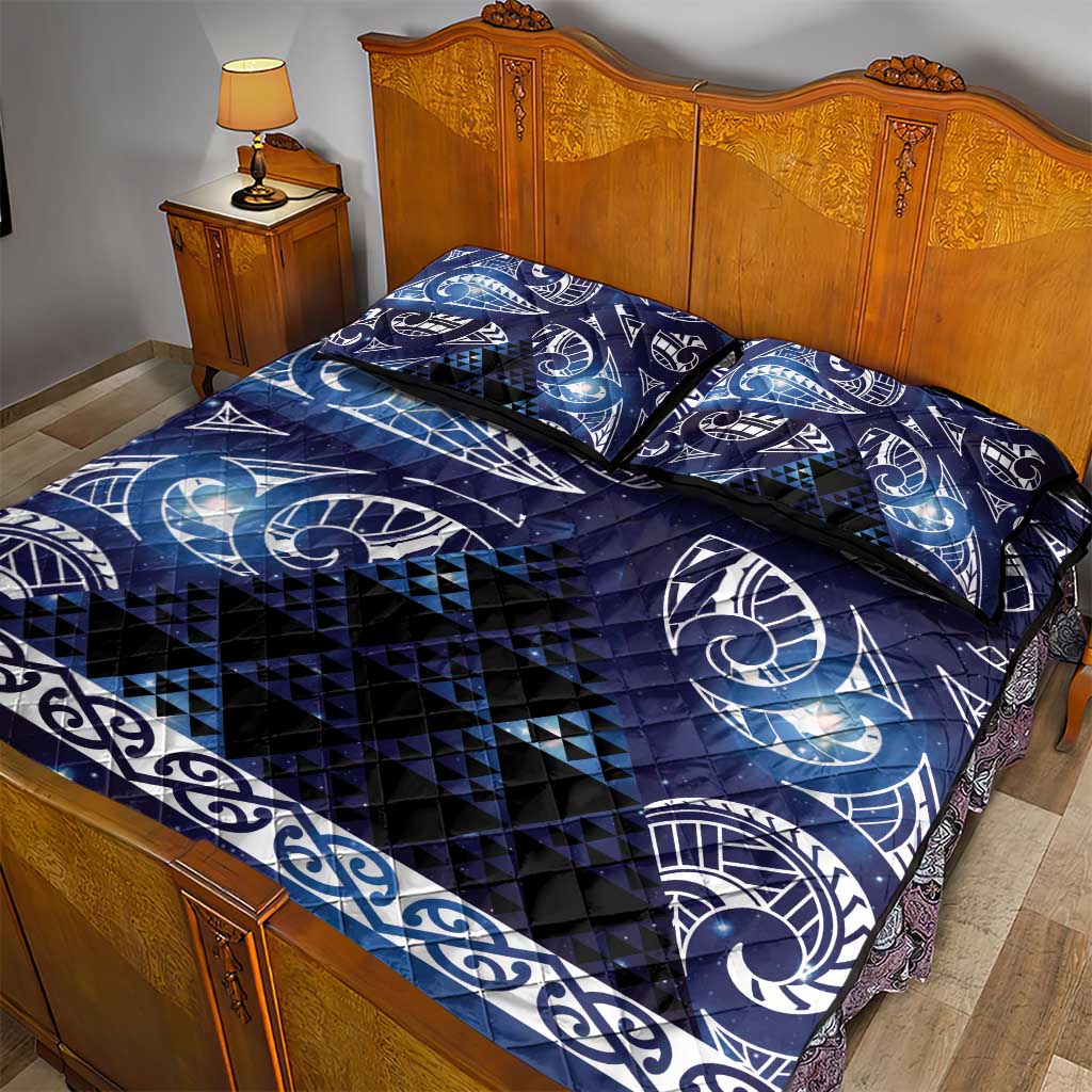 Matariki New Zealand Quilt Bed Set NZ Niho Taniwha Maori New Year Blue Galaxy
