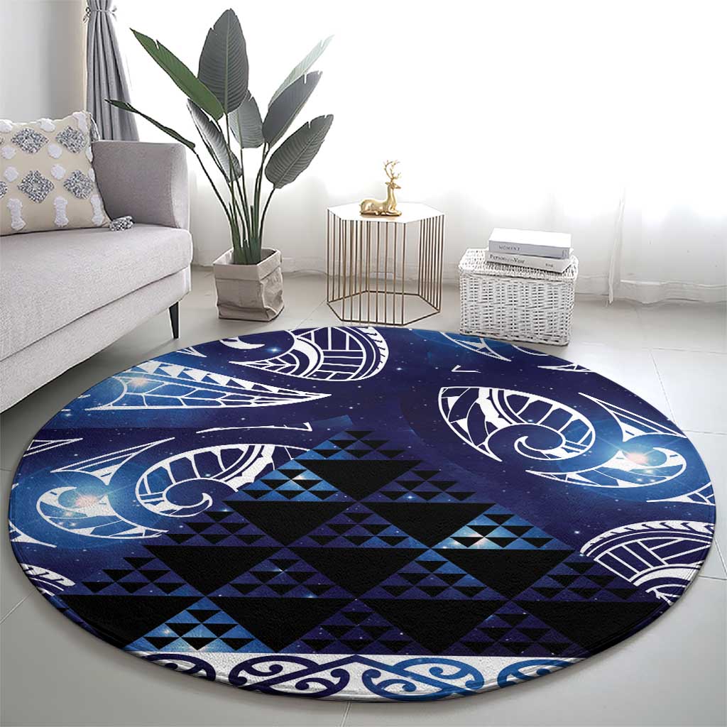Matariki New Zealand Round Carpet NZ Niho Taniwha Maori New Year Blue Galaxy LT14 - Polynesian Pride