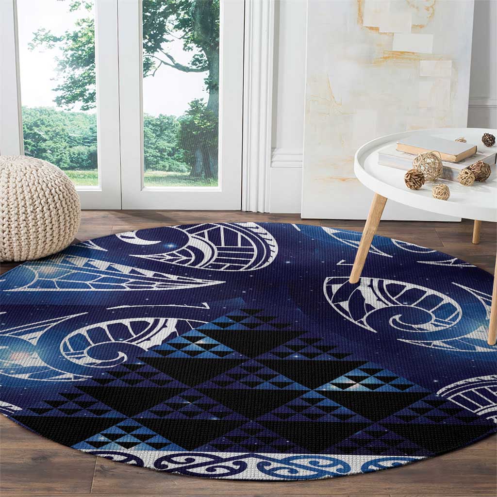 Matariki New Zealand Round Carpet NZ Niho Taniwha Maori New Year Blue Galaxy LT14 - Polynesian Pride