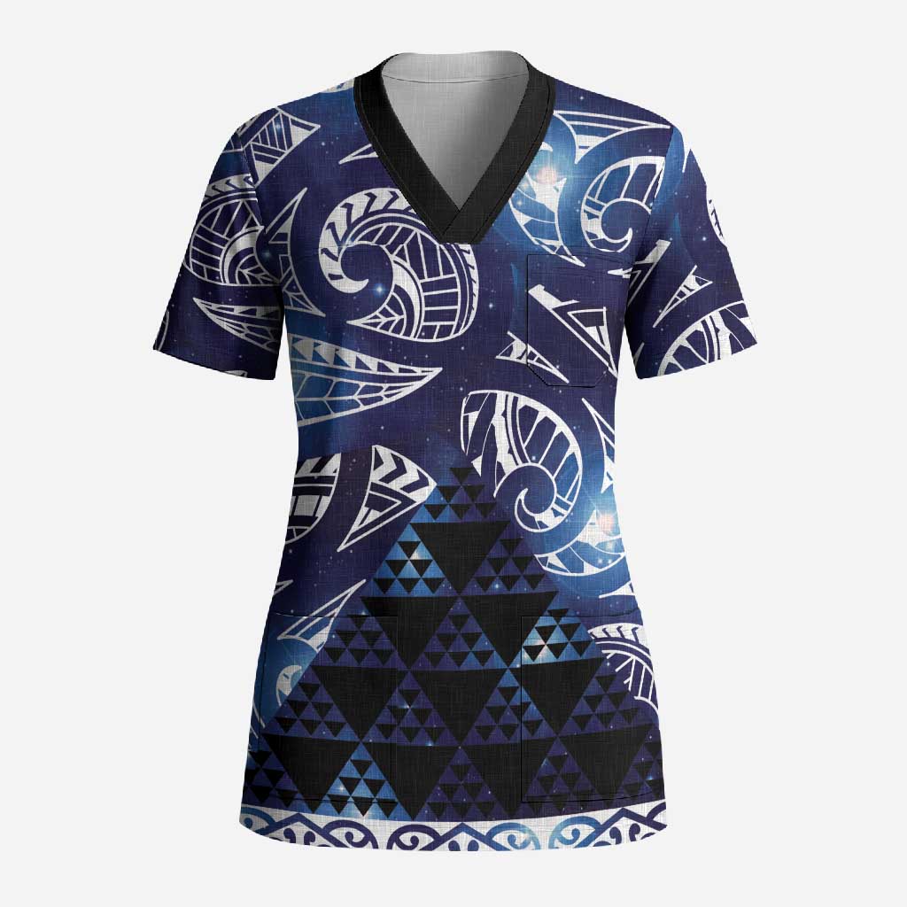 Matariki New Zealand Scrub Top NZ Niho Taniwha Maori New Year Blue Galaxy LT14 Adult Blue - Polynesian Pride