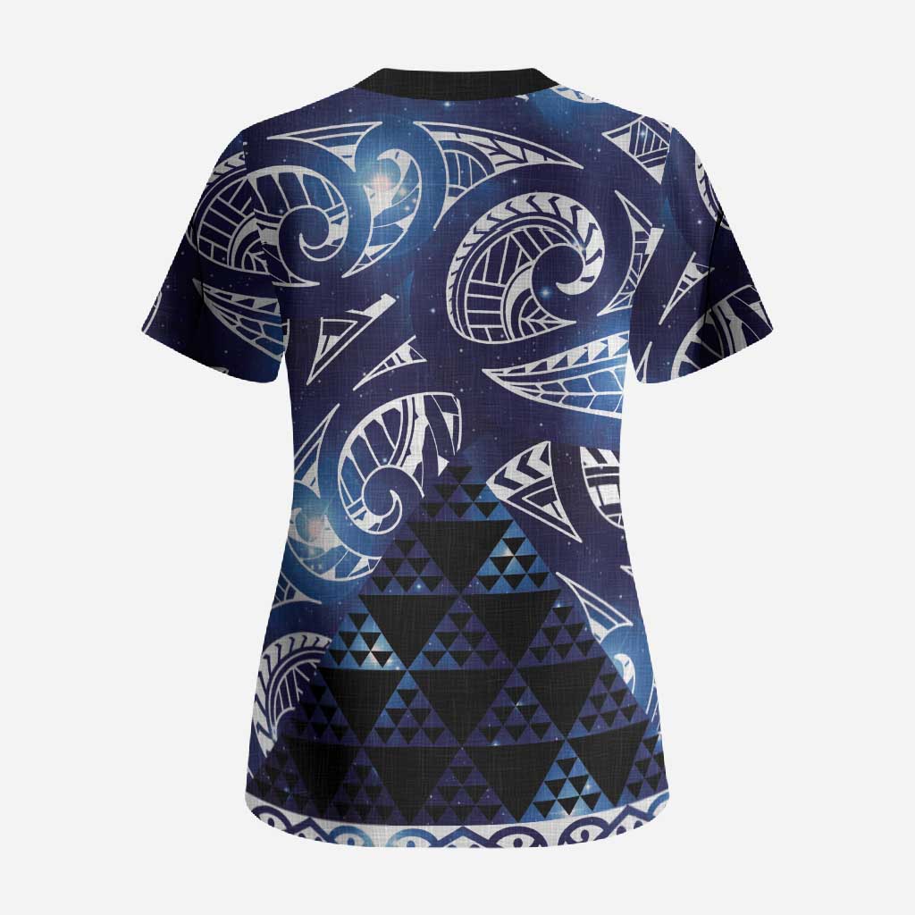 Matariki New Zealand Scrub Top NZ Niho Taniwha Maori New Year Blue Galaxy LT14 - Polynesian Pride