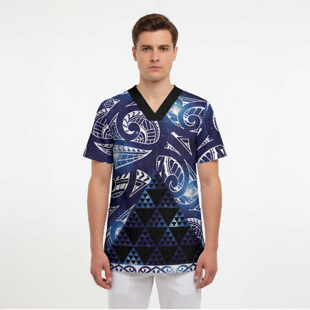 Matariki New Zealand Scrub Top NZ Niho Taniwha Maori New Year Blue Galaxy LT14 - Polynesian Pride
