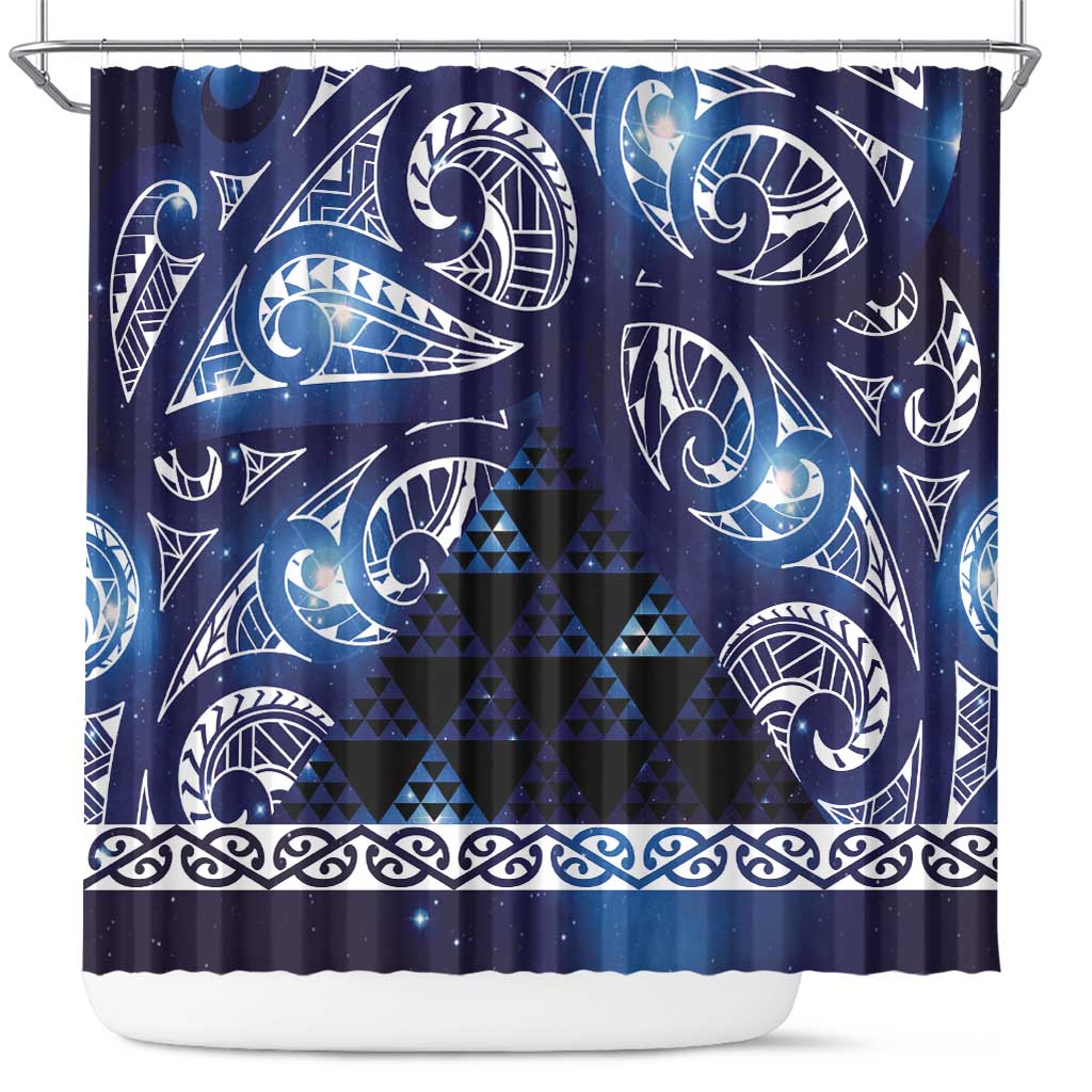 Matariki New Zealand Shower Curtain NZ Niho Taniwha Maori New Year Blue Galaxy LT14 Blue - Polynesian Pride