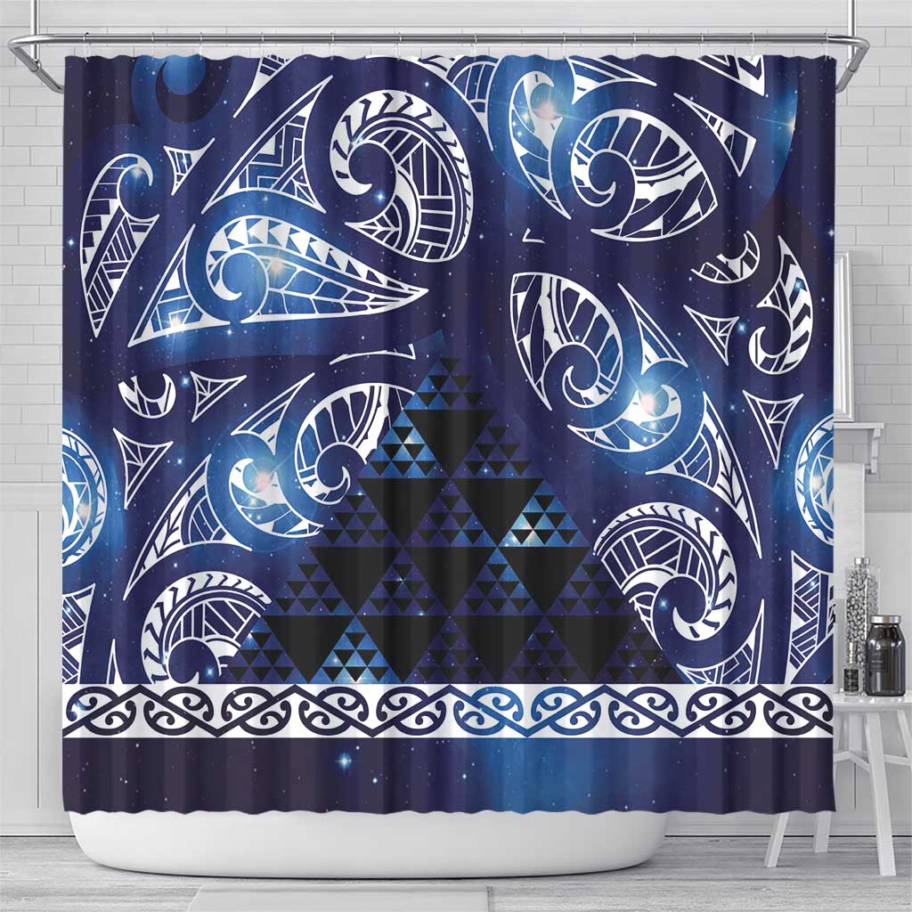 Matariki New Zealand Shower Curtain NZ Niho Taniwha Maori New Year Blue Galaxy LT14 - Polynesian Pride