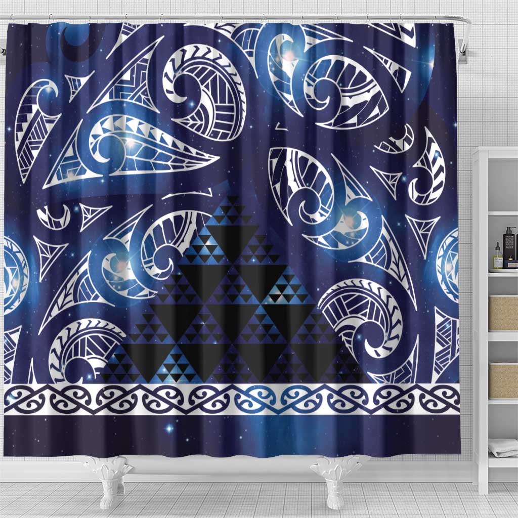 Matariki New Zealand Shower Curtain NZ Niho Taniwha Maori New Year Blue Galaxy LT14 - Polynesian Pride