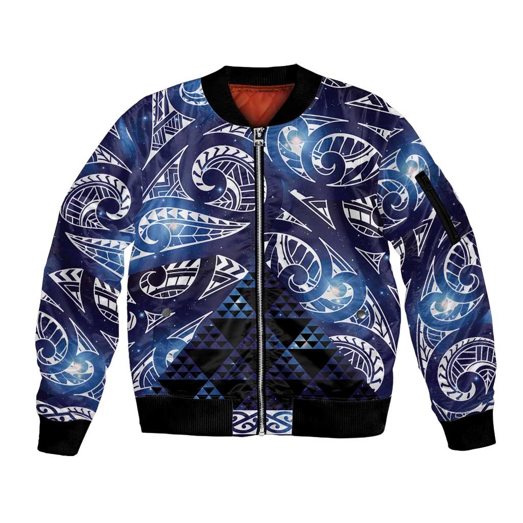 Matariki New Zealand Sleeve Zip Bomber Jacket NZ Niho Taniwha Maori New Year Blue Galaxy LT14 Unisex Blue - Polynesian Pride