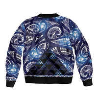 Matariki New Zealand Sleeve Zip Bomber Jacket NZ Niho Taniwha Maori New Year Blue Galaxy LT14 - Polynesian Pride