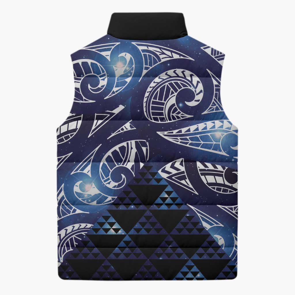 Matariki New Zealand Sleeveless Puffer Jacket NZ Niho Taniwha Maori New Year Blue Galaxy LT14 - Polynesian Pride