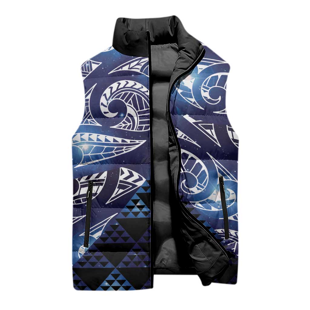 Matariki New Zealand Sleeveless Puffer Jacket NZ Niho Taniwha Maori New Year Blue Galaxy LT14 - Polynesian Pride
