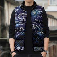 Matariki New Zealand Sleeveless Puffer Jacket NZ Niho Taniwha Maori New Year Blue Galaxy LT14 - Polynesian Pride