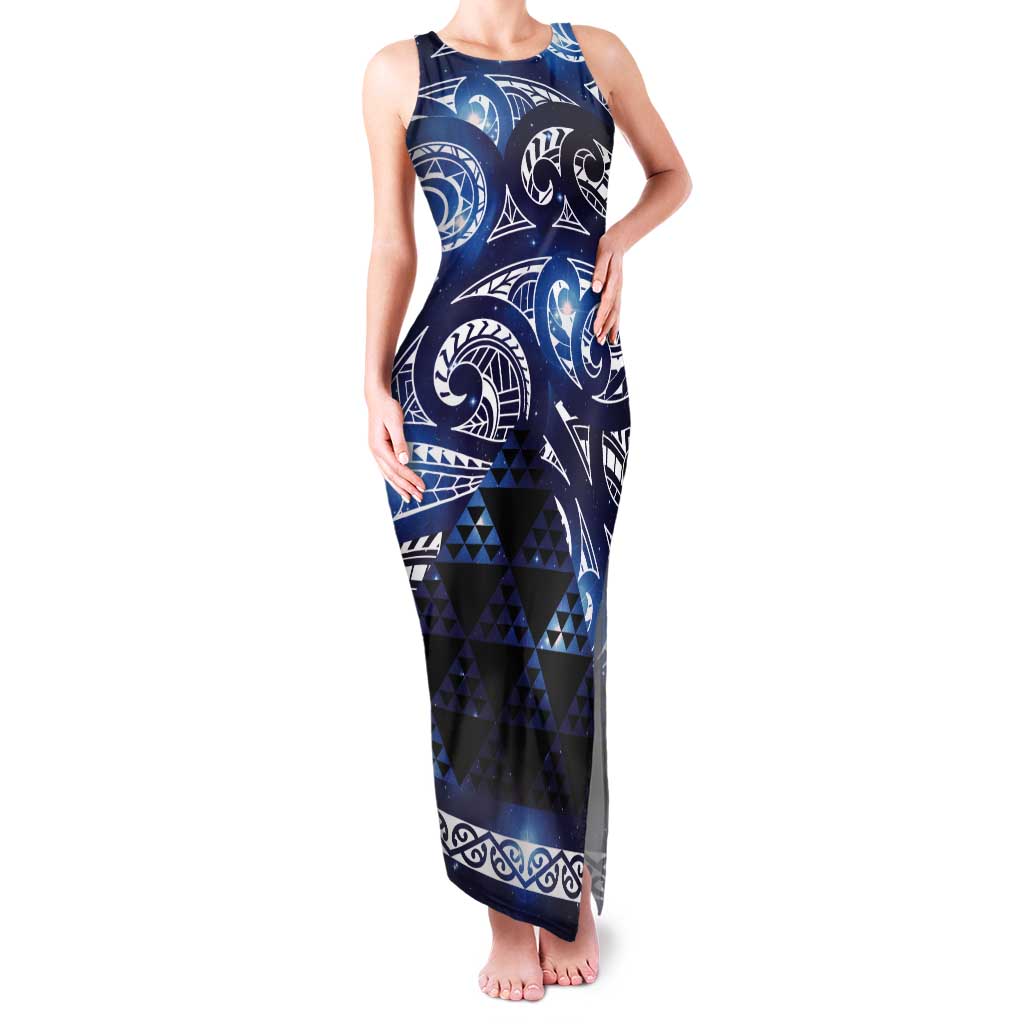 Matariki New Zealand Tank Maxi Dress NZ Niho Taniwha Maori New Year Blue Galaxy LT14 Women Blue - Polynesian Pride