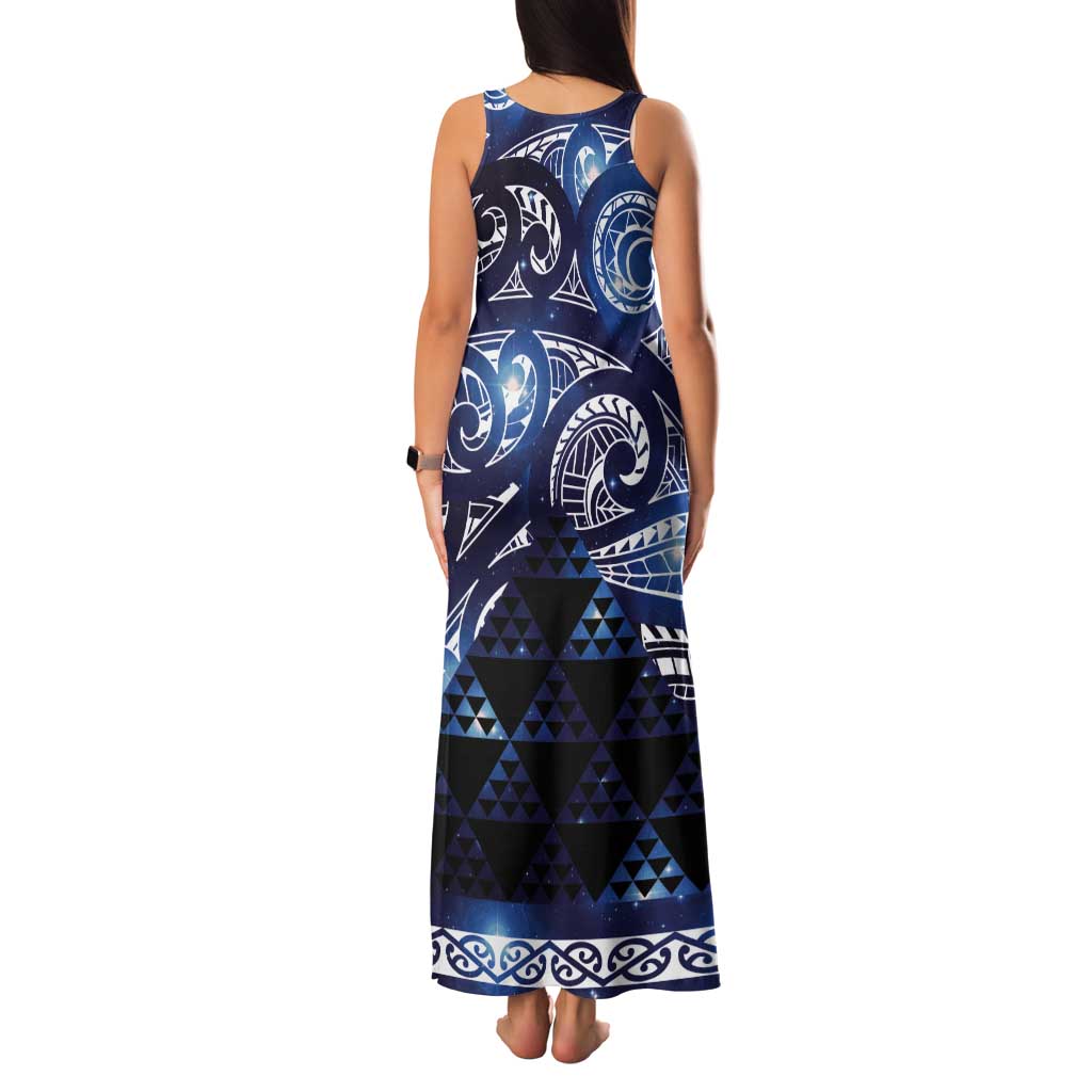 Matariki New Zealand Tank Maxi Dress NZ Niho Taniwha Maori New Year Blue Galaxy LT14 - Polynesian Pride