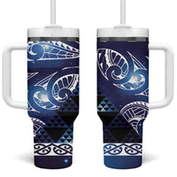 Matariki New Zealand Tumbler With Handle NZ Niho Taniwha Maori New Year Blue Galaxy LT14 One Size: 40 oz Blue - Polynesian Pride