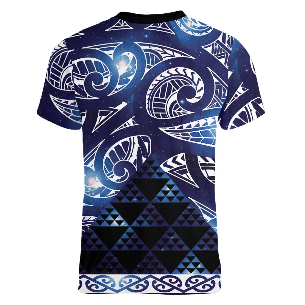 Matariki New Zealand Women V-Neck T-Shirt NZ Niho Taniwha Maori New Year Blue Galaxy
